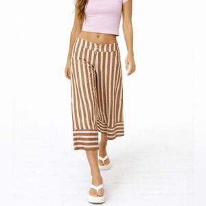 Y2K Roxy Striped Wide Leg Culotte PantsTan Size 8